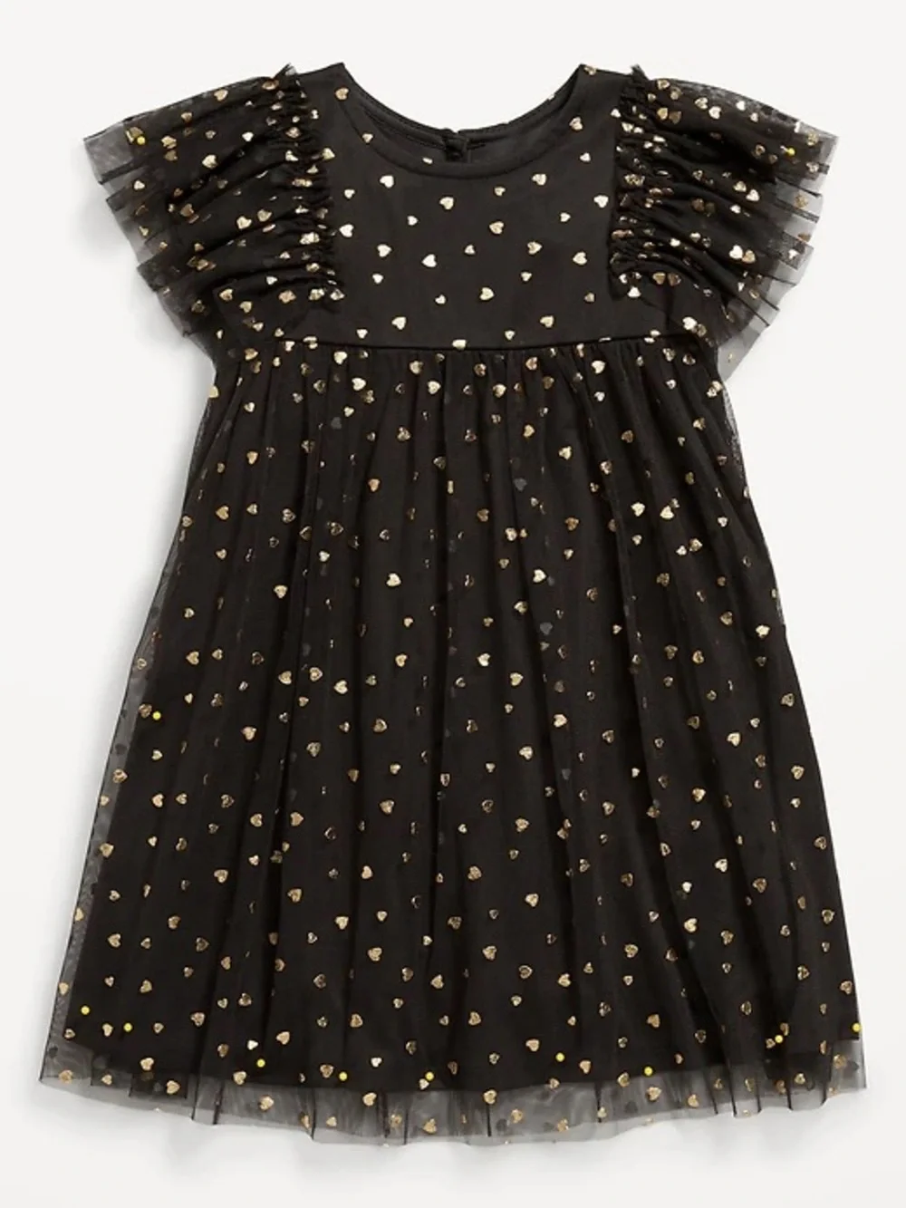Old Navy Girls' Black Tulle Dress with Gold Heart Print 3T